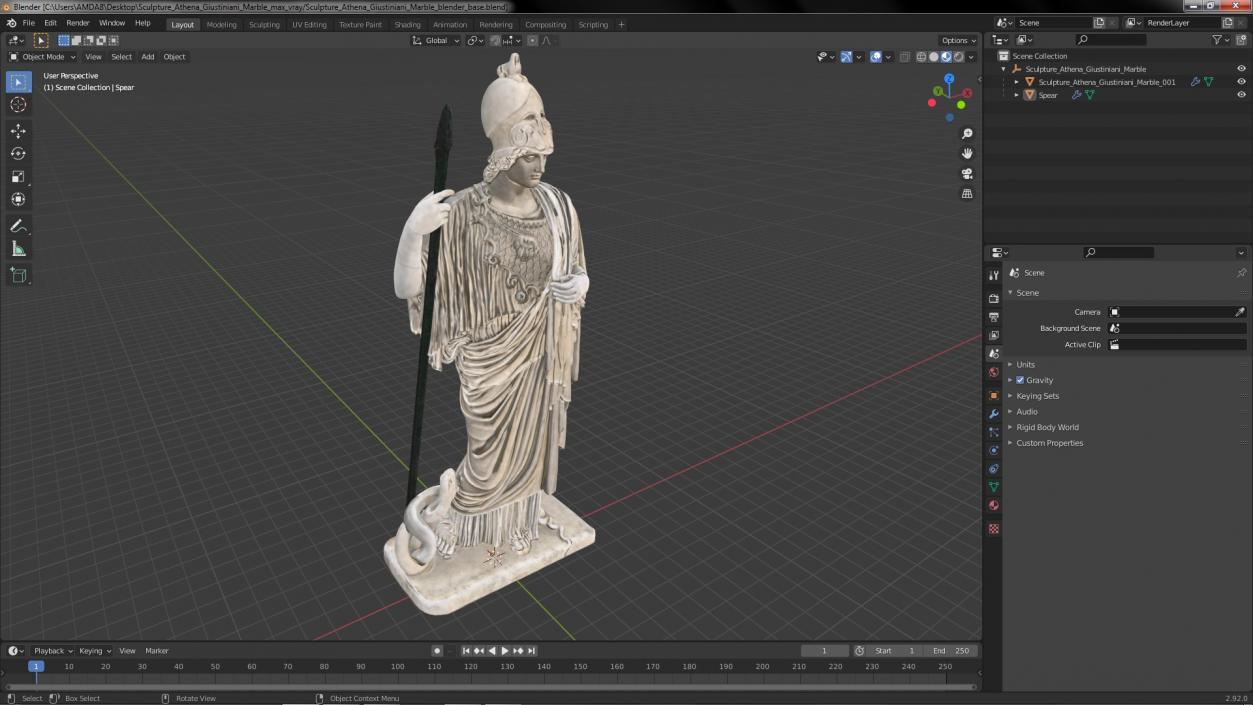 3D Sculpture Athena Giustiniani Marble for 3D Print model