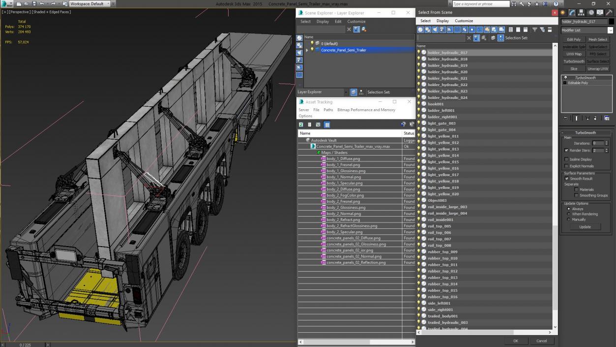 Concrete Panel Semi Trailer 3D