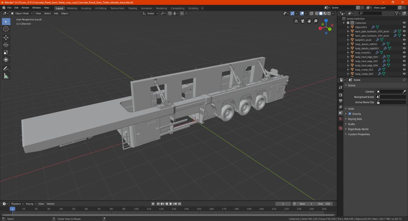 Concrete Panel Semi Trailer 3D