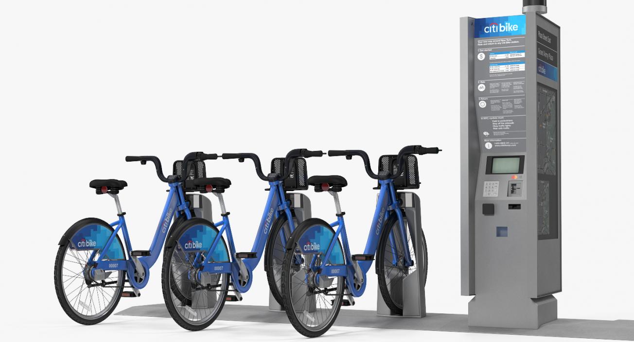 3D model Sharing System Citi Bike Pay Station with Bicycles