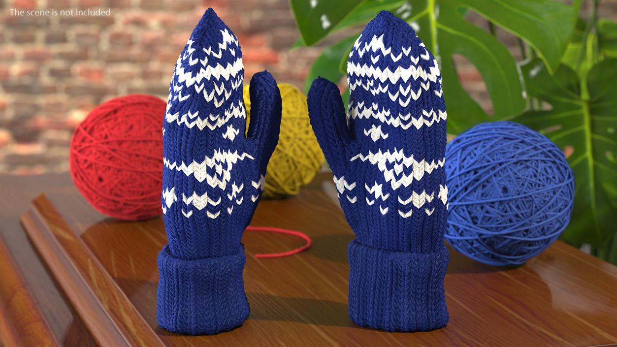 3D model Pair of Blue Wool Mittens