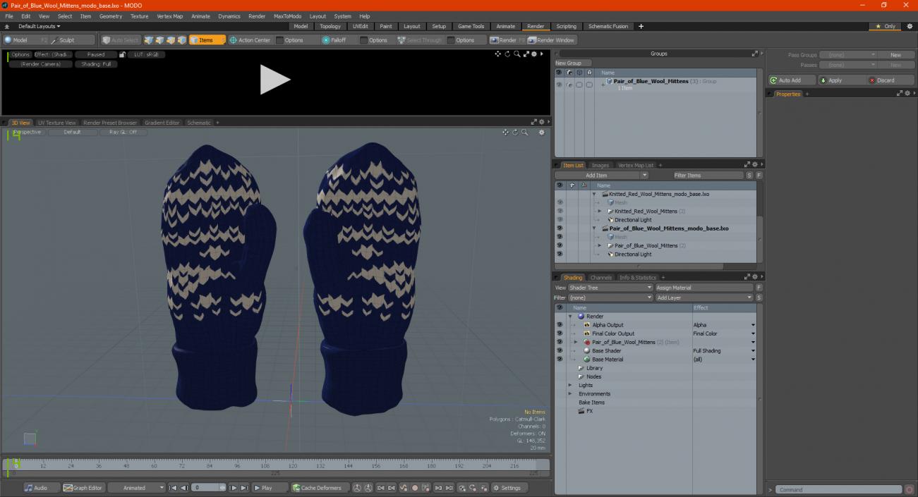 3D model Pair of Blue Wool Mittens