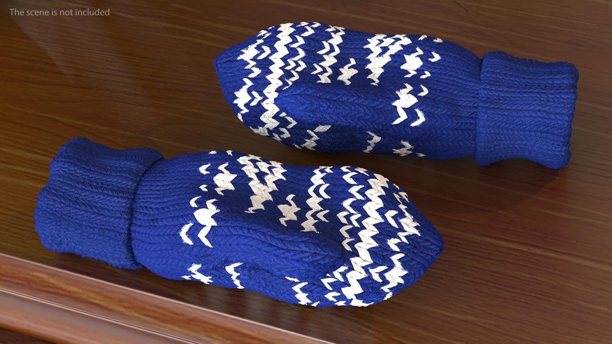 3D model Pair of Blue Wool Mittens