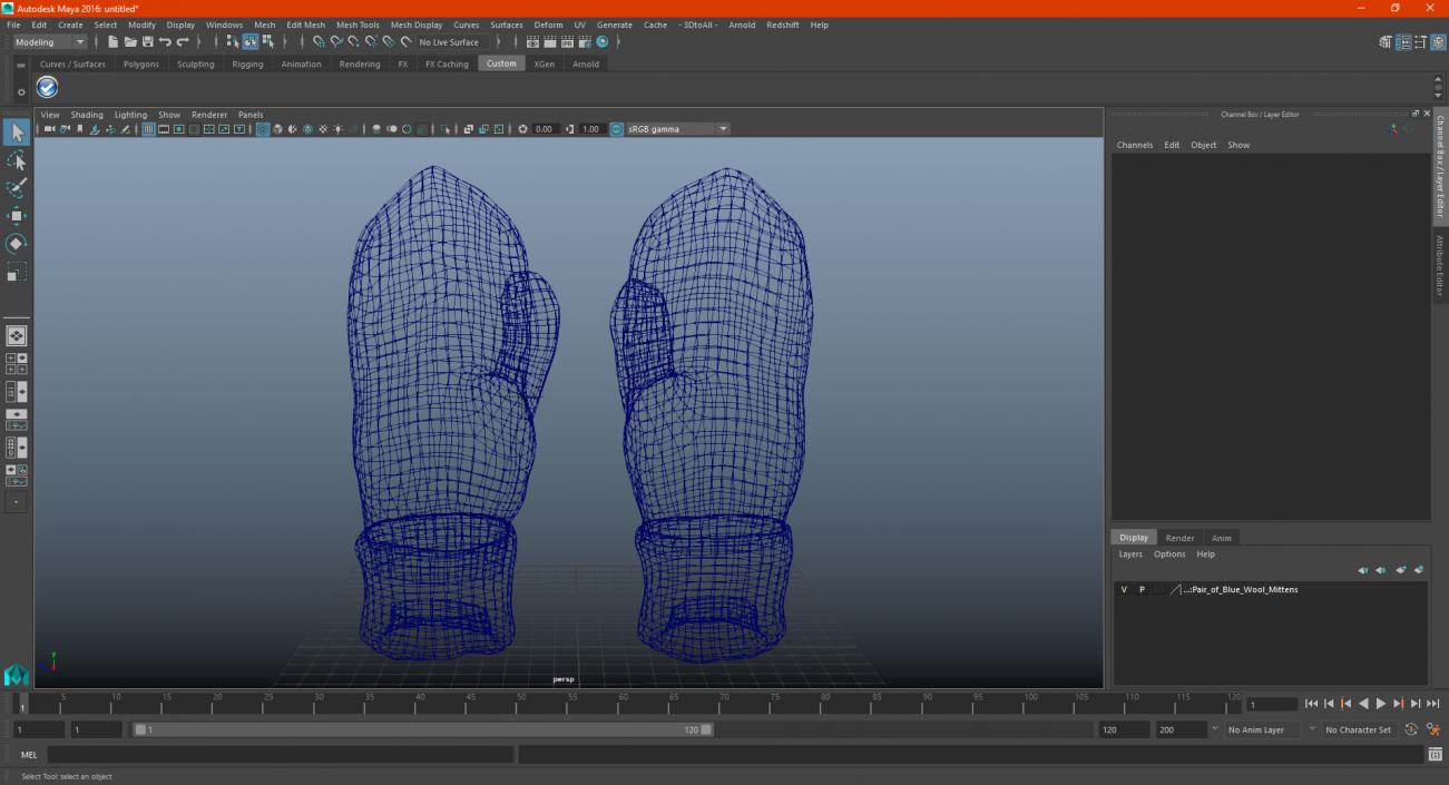 3D model Pair of Blue Wool Mittens