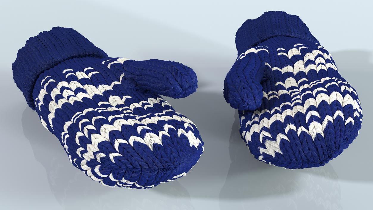 3D model Pair of Blue Wool Mittens