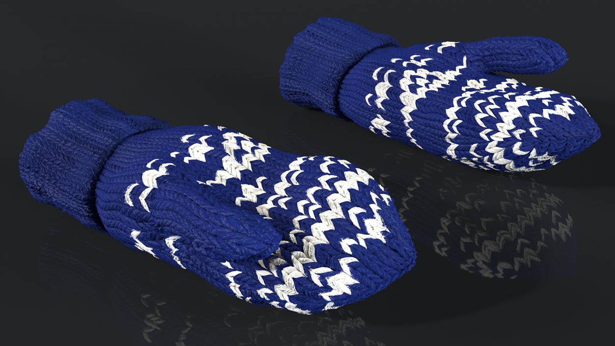 3D model Pair of Blue Wool Mittens