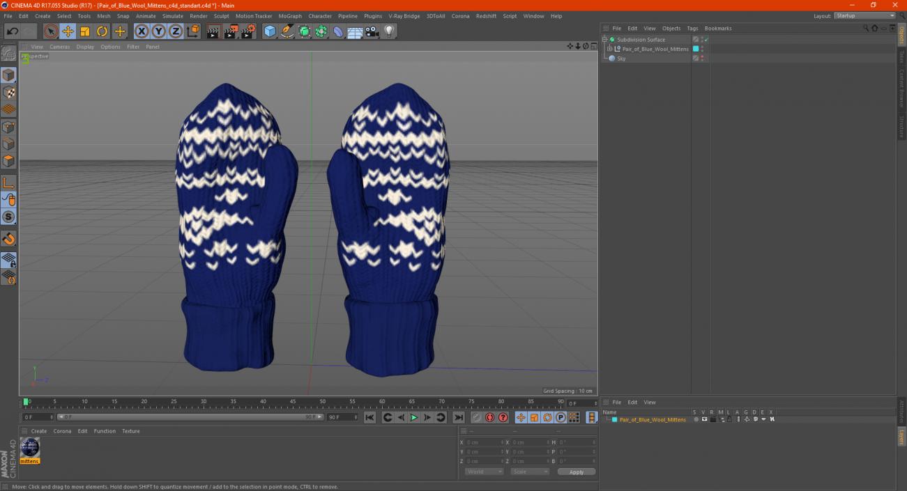 3D model Pair of Blue Wool Mittens