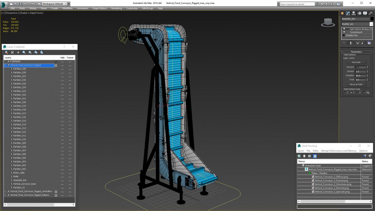 Vertical Food Conveyor Rigged 3D model