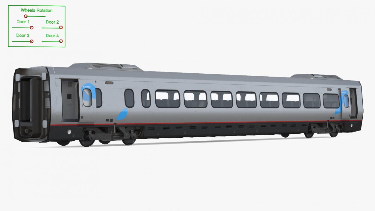 3D Acela Express Coach Rigged