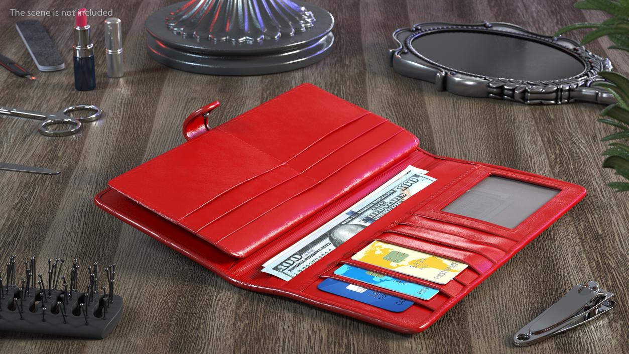 3D model Women Long Wallet with Credit Card and Dollar