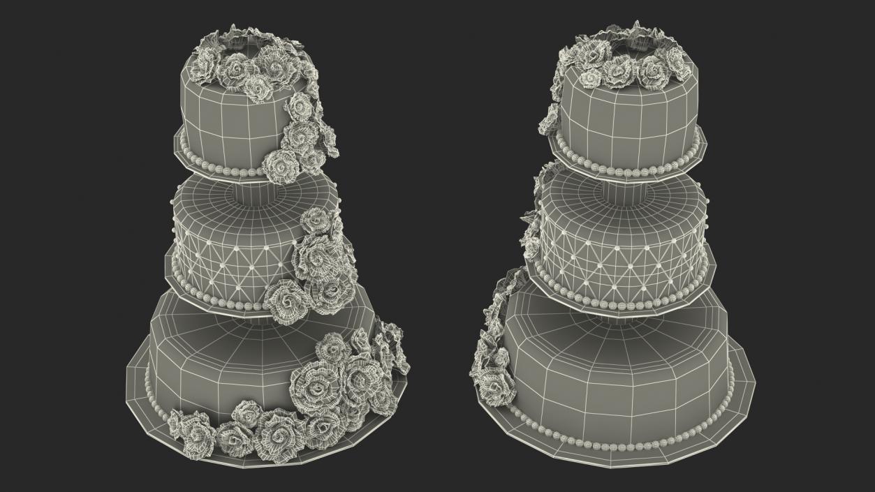 3D model White Three Tier Wedding Cake with Roses