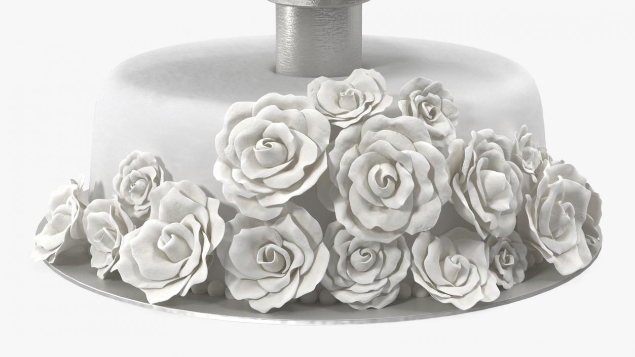 3D model White Three Tier Wedding Cake with Roses