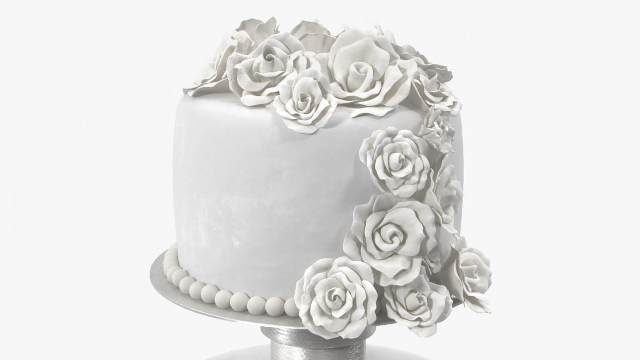 3D model White Three Tier Wedding Cake with Roses