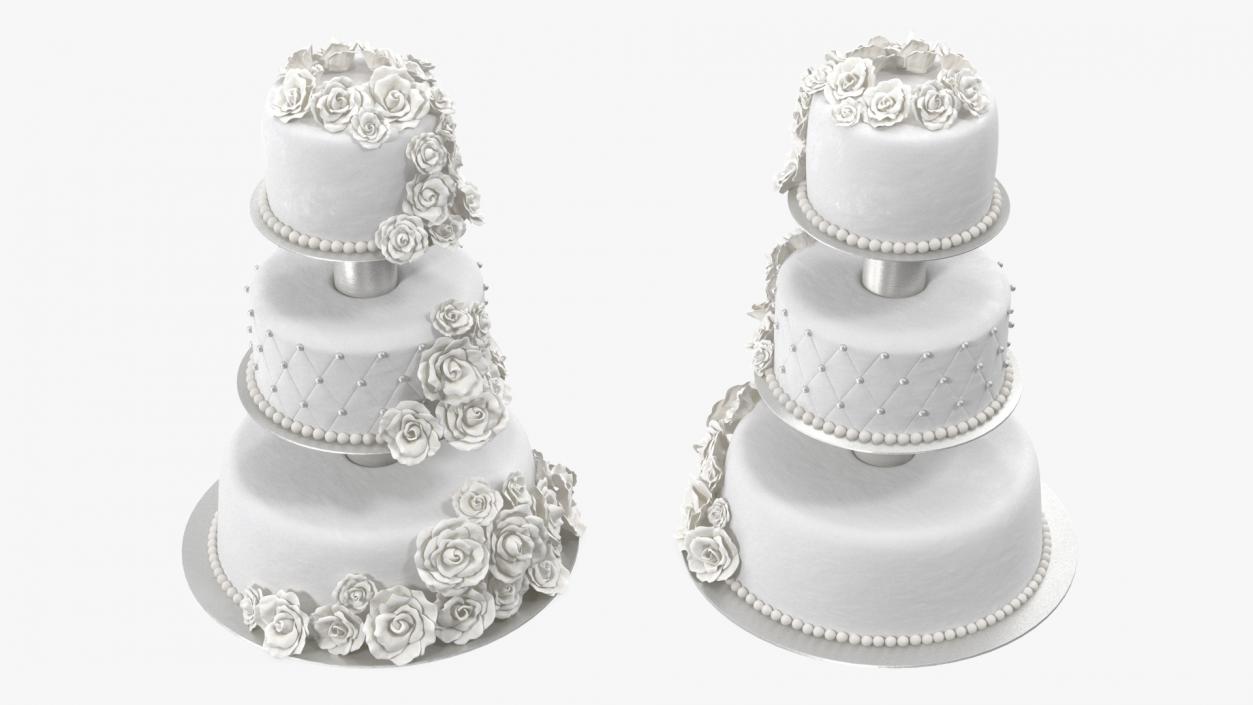 3D model White Three Tier Wedding Cake with Roses