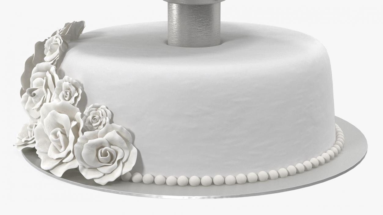 3D model White Three Tier Wedding Cake with Roses