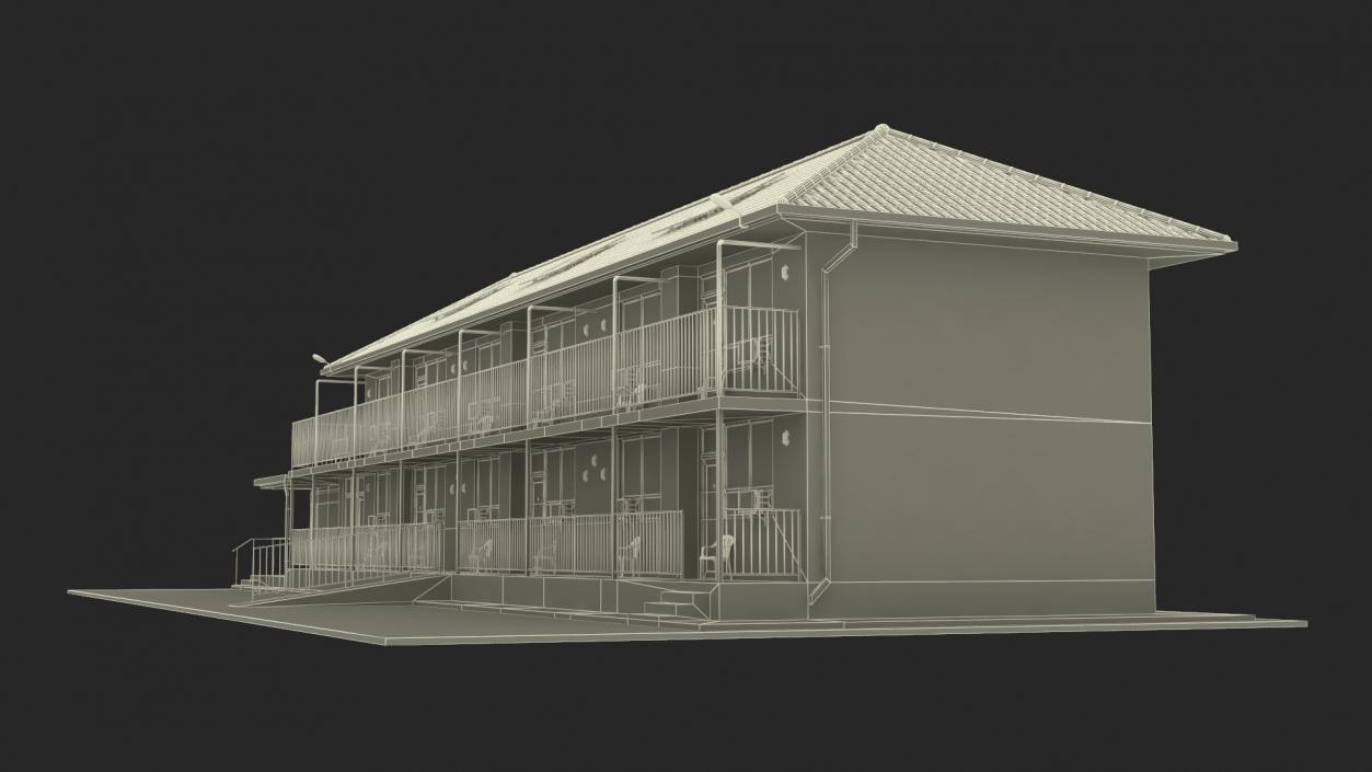 3D Two Story Motel with Car Parking Collection model