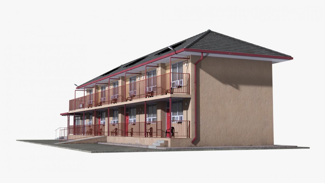 3D Two Story Motel with Car Parking Collection model