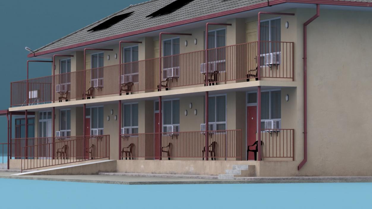 3D Two Story Motel with Car Parking Collection model