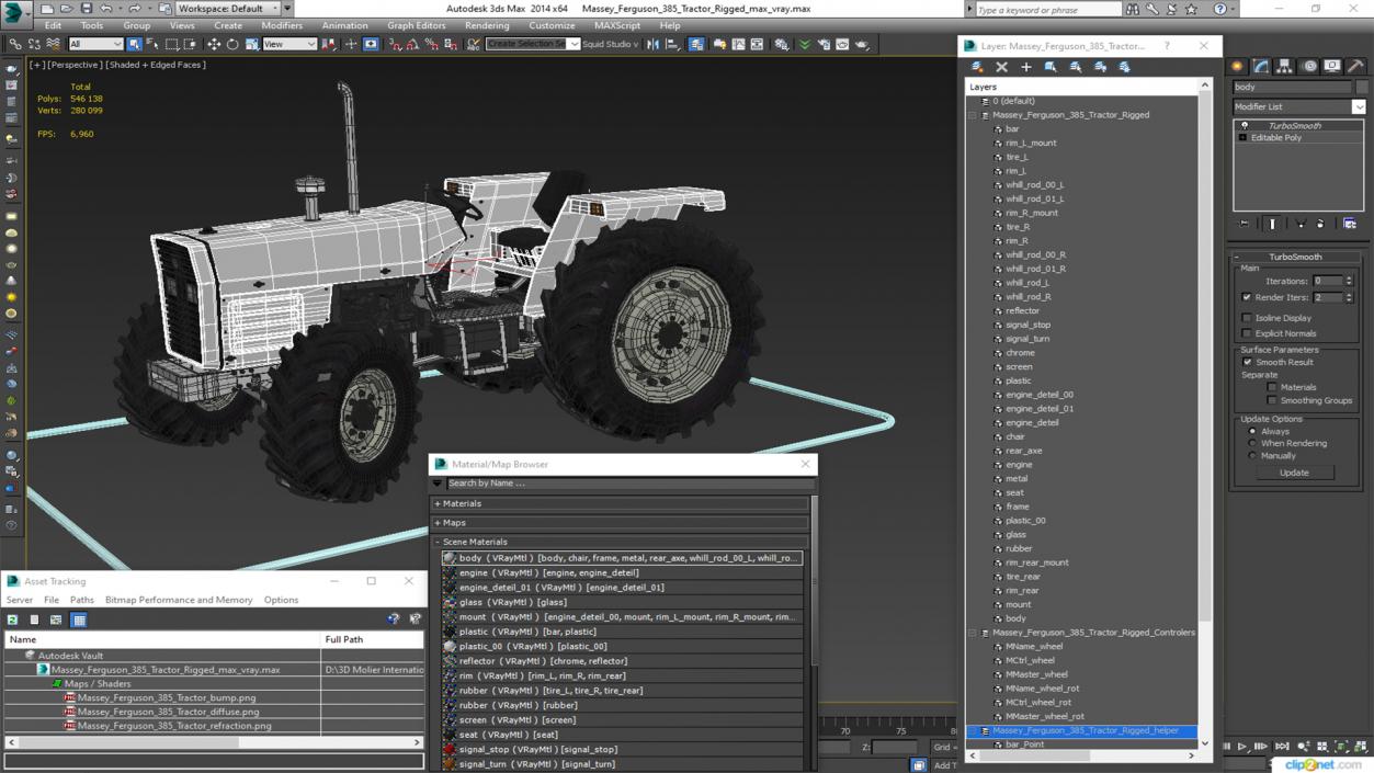 3D Massey Ferguson 385 Tractor Rigged for Maya model