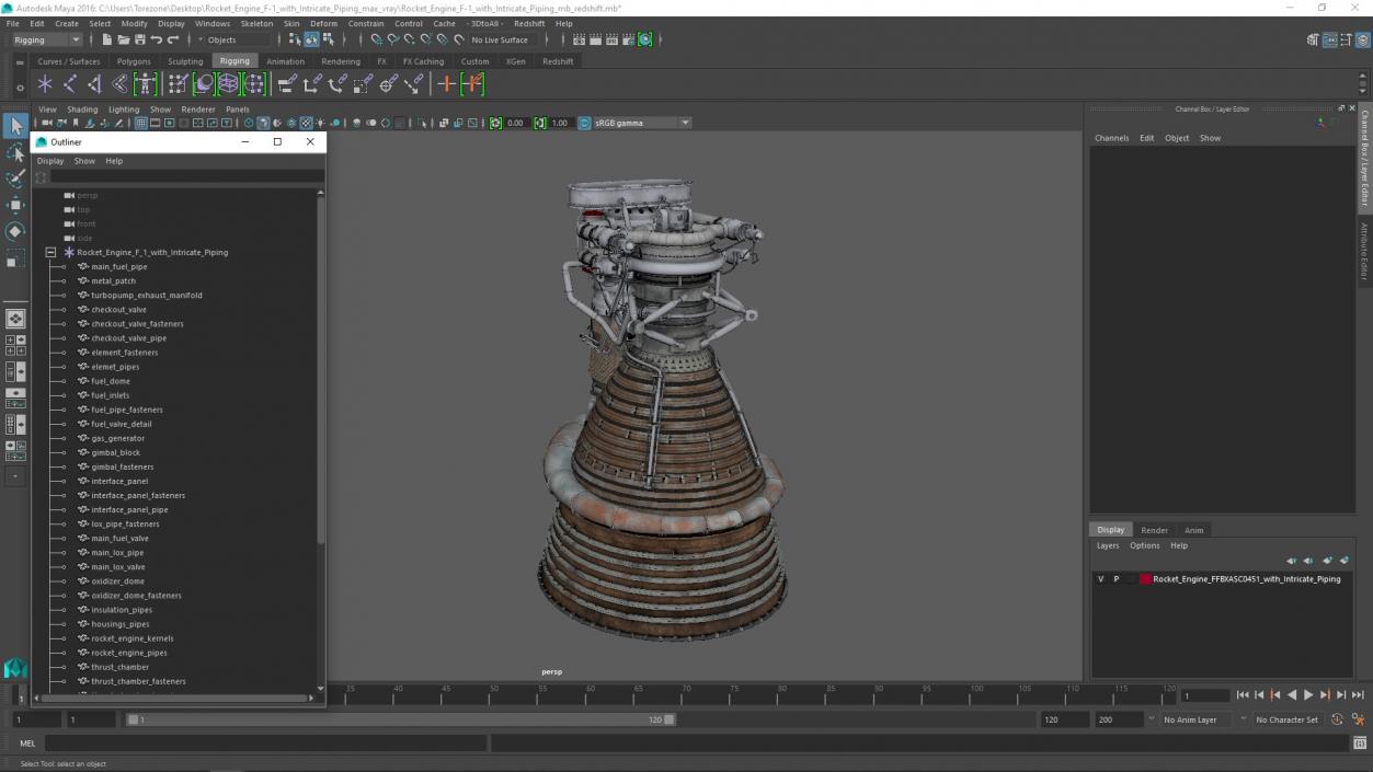 Rocket Engine F-1 with Intricate Piping 3D model