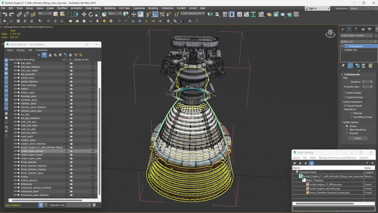 Rocket Engine F-1 with Intricate Piping 3D model