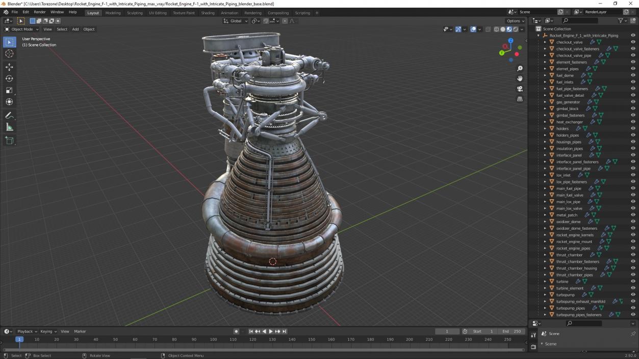 Rocket Engine F-1 with Intricate Piping 3D model