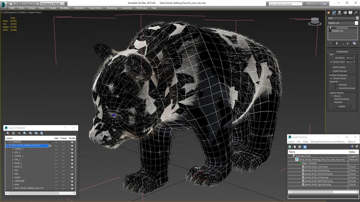 3D Giant Panda Walking Pose Fur model