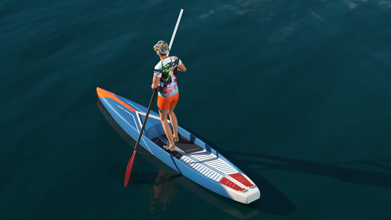 3D model Teen Boy Swimwear on Race SUP Board