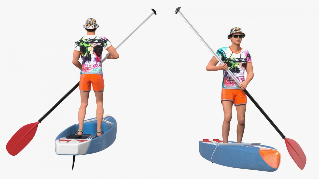 3D model Teen Boy Swimwear on Race SUP Board