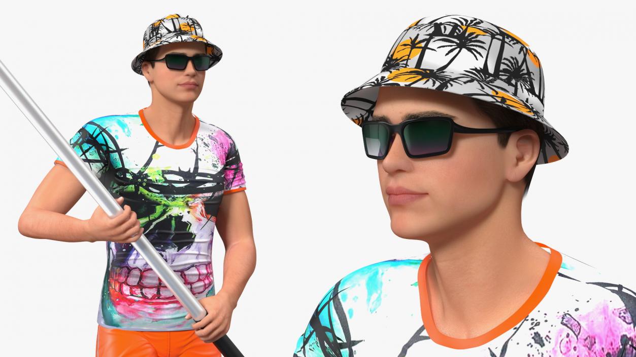 3D model Teen Boy Swimwear on Race SUP Board