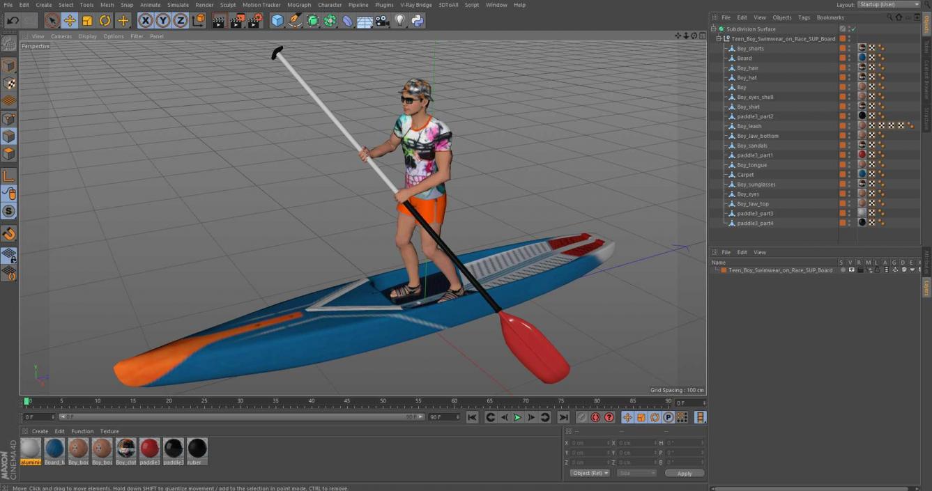 3D model Teen Boy Swimwear on Race SUP Board