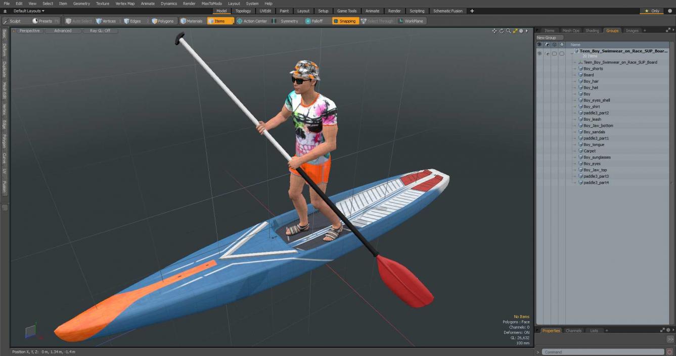 3D model Teen Boy Swimwear on Race SUP Board