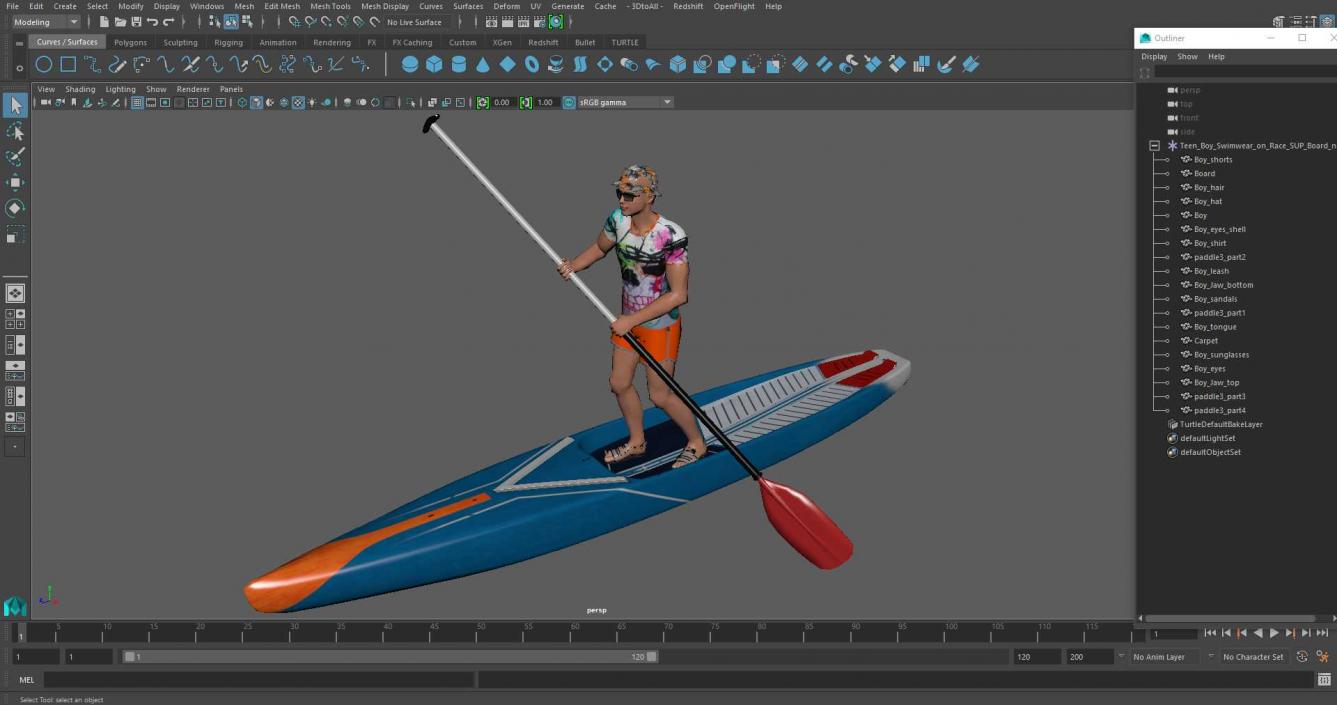 3D model Teen Boy Swimwear on Race SUP Board