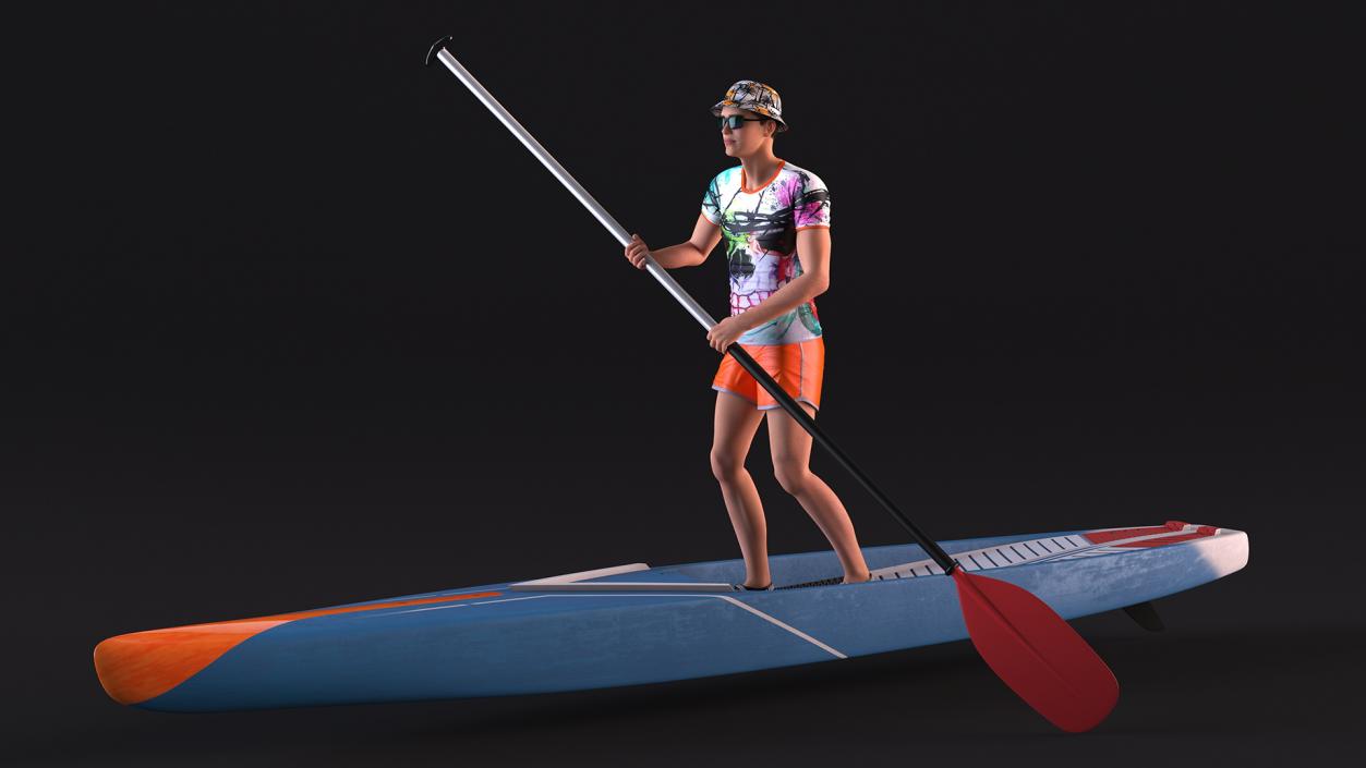 3D model Teen Boy Swimwear on Race SUP Board