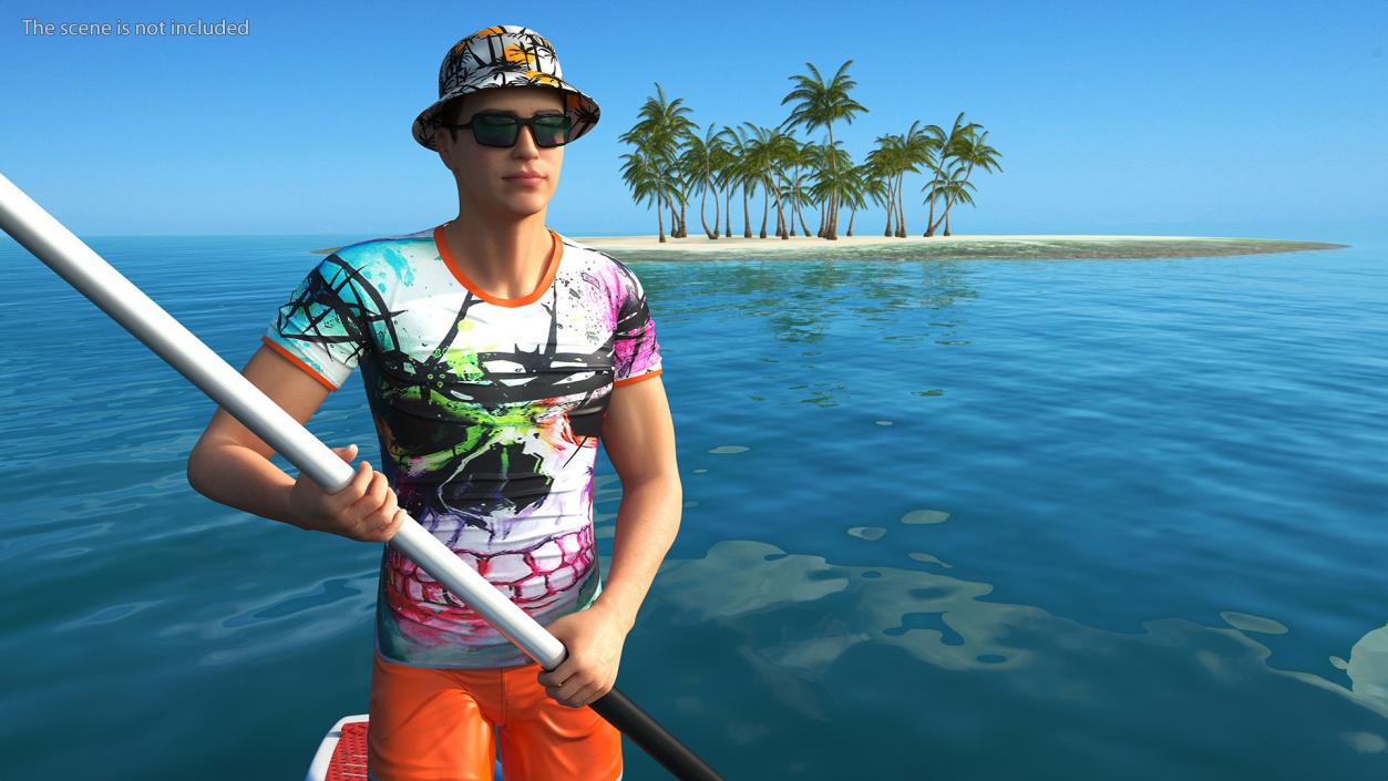 3D model Teen Boy Swimwear on Race SUP Board