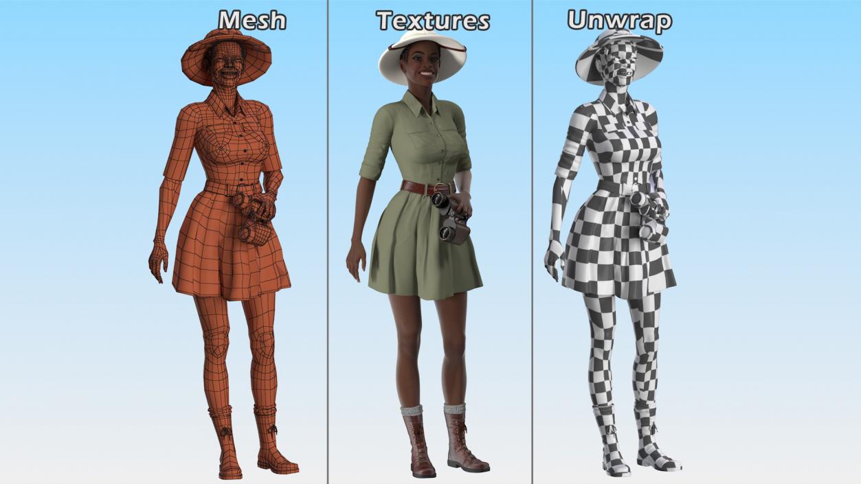 Dark Skin Black Woman Explorer Standing Pose 3D model