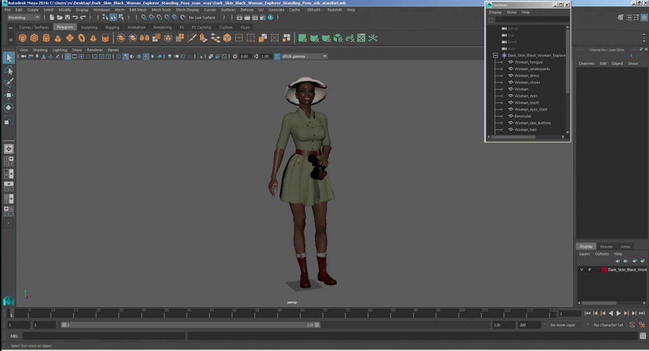 Dark Skin Black Woman Explorer Standing Pose 3D model