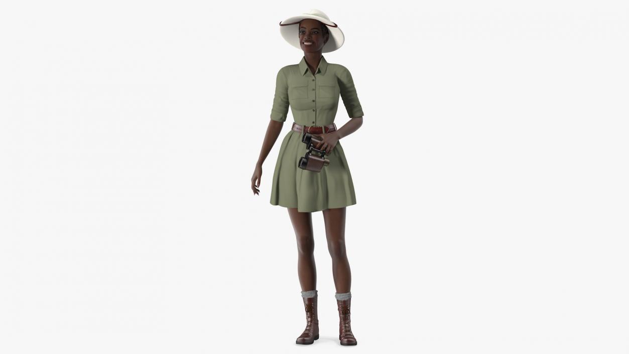 Dark Skin Black Woman Explorer Standing Pose 3D model