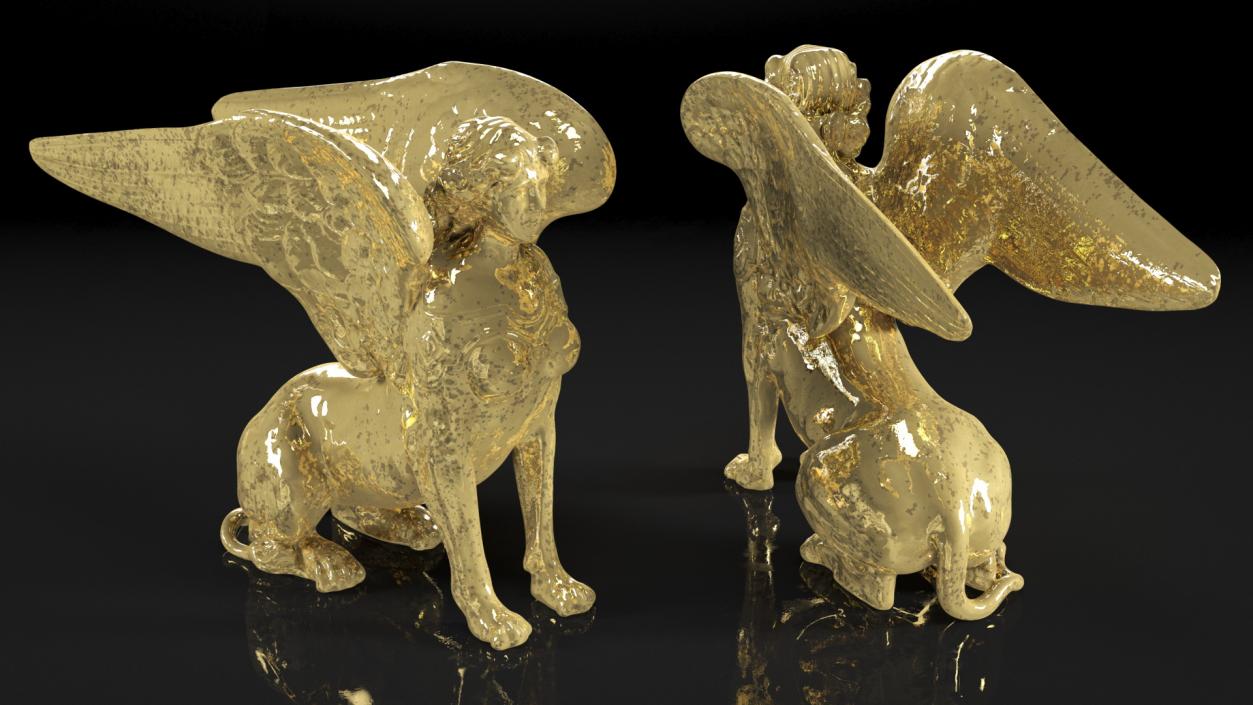 3D Winged Sphinx Gold Sculpture model