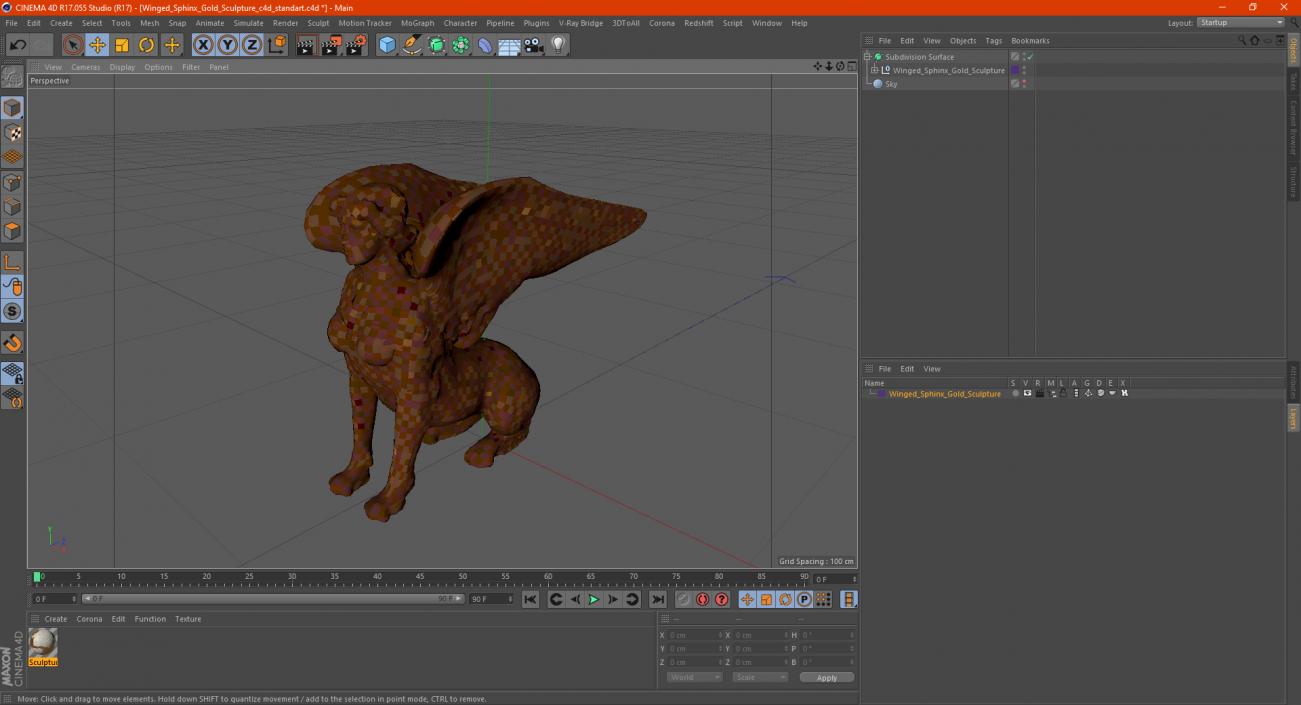 3D Winged Sphinx Gold Sculpture model