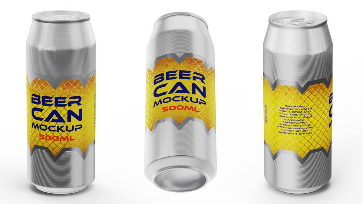 3D Beer Can Mockup 500ml