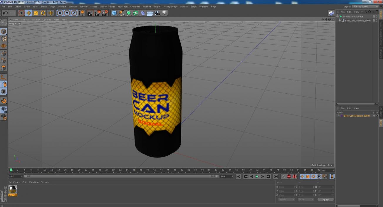 3D Beer Can Mockup 500ml