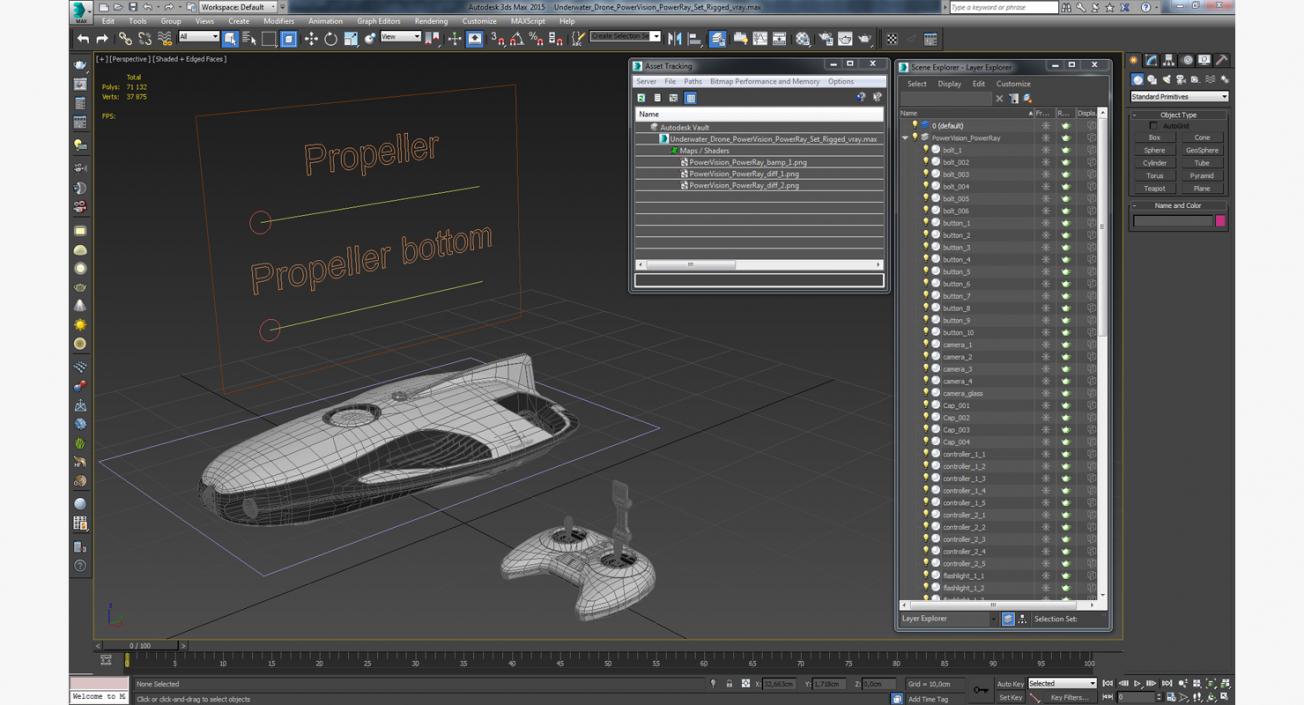 3D Underwater Drone PowerVision PowerRay Set Rigged model