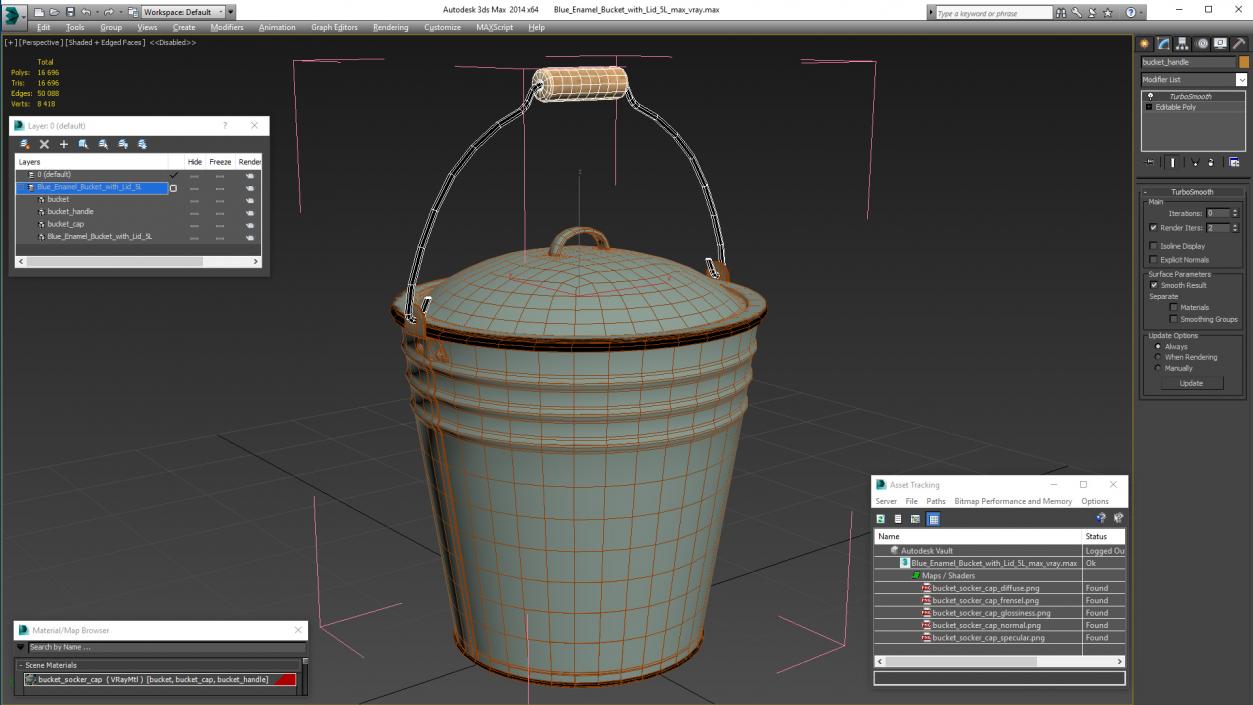 3D model Blue Enamel Bucket with Lid 5L