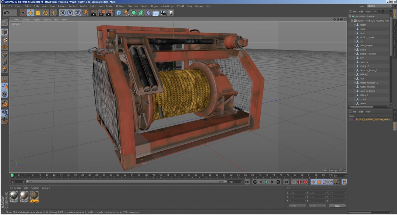 Hydraulic Mooring Winch Rusty 3D model