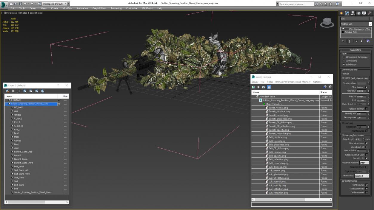 3D model Soldier Shooting Position Wood Camo