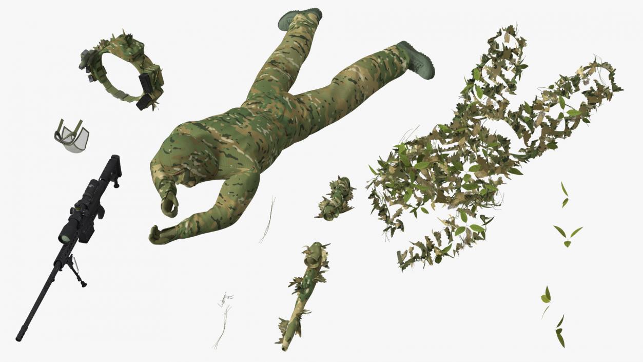 3D model Soldier Shooting Position Wood Camo