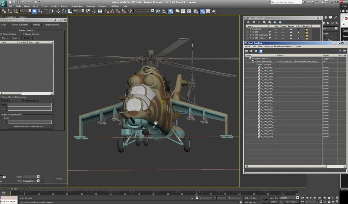 3D model Russian Helicopter Mil Mi-24 Hind Rigged