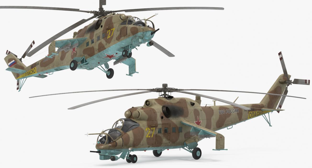 3D model Russian Helicopter Mil Mi-24 Hind Rigged