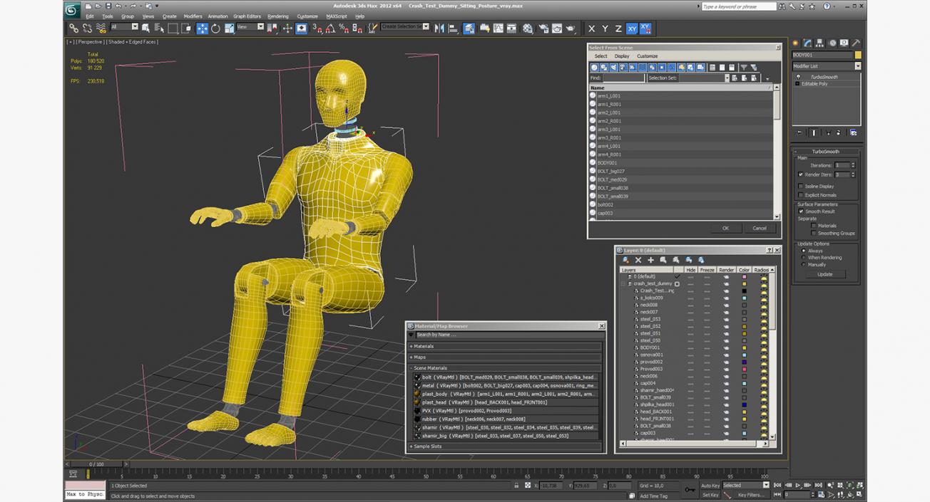 Crash Test Dummy Sitting Posture 3D